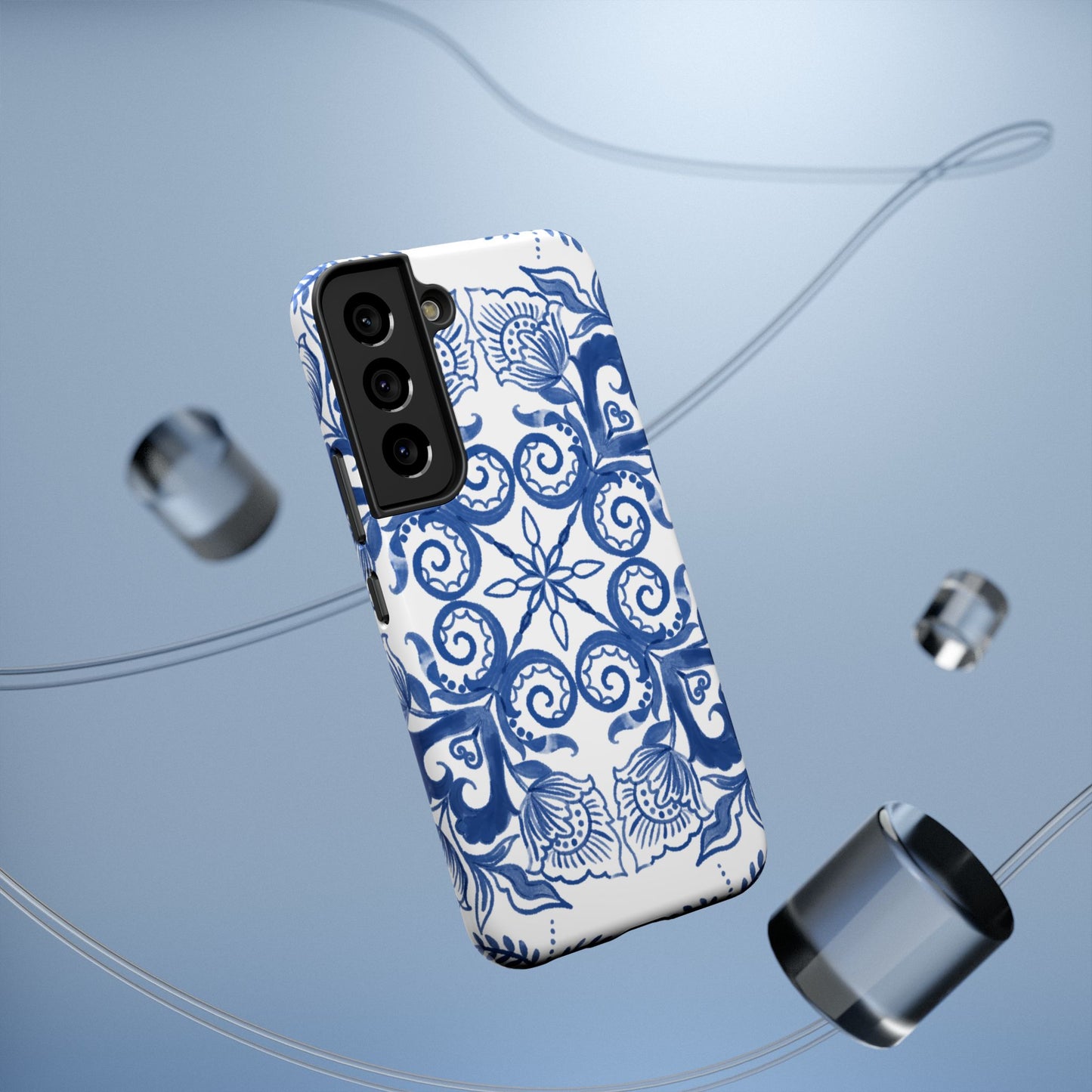 Blue Vintage Floral Impact-Resistant Phone Case