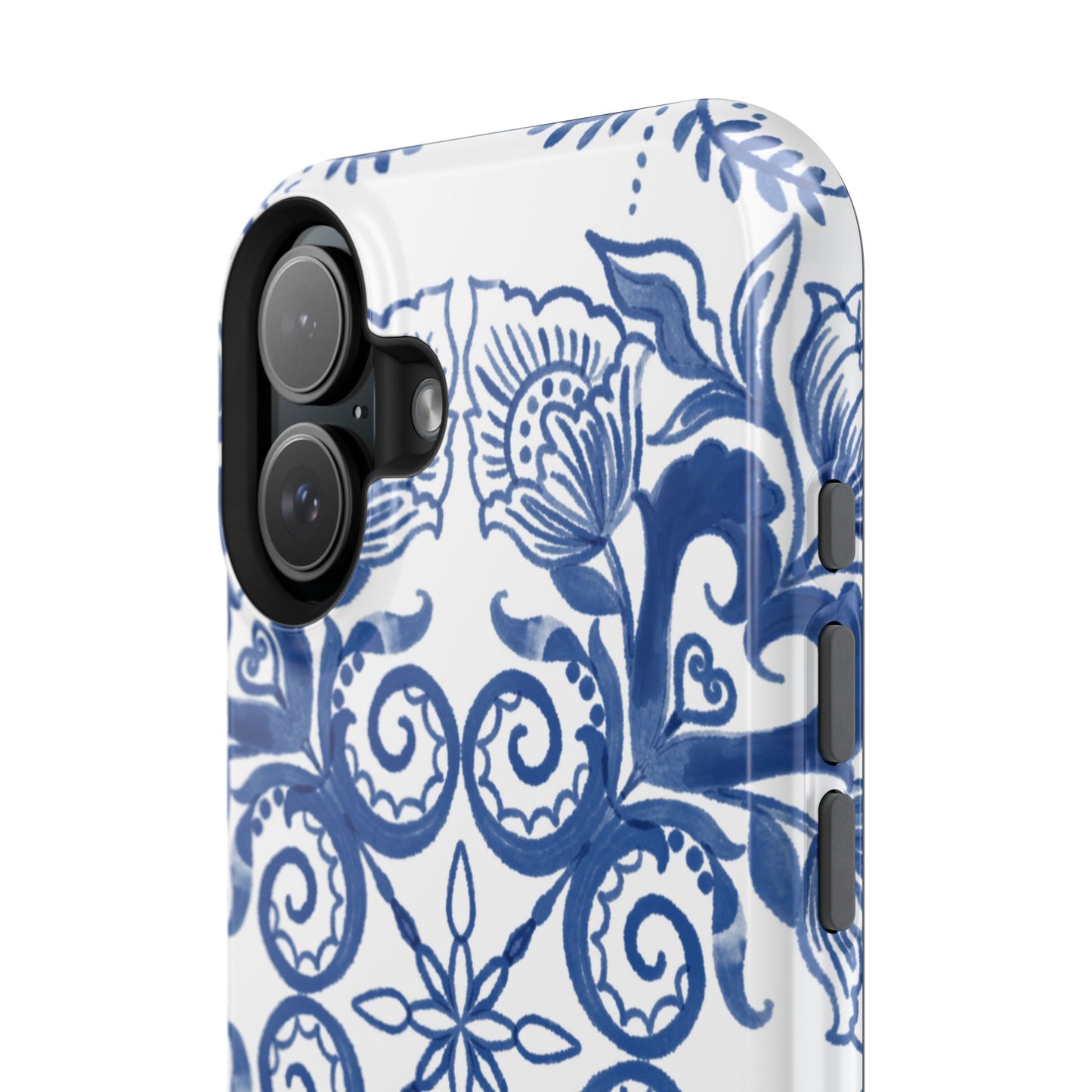 Blue Vintage Floral Impact-Resistant Phone Case